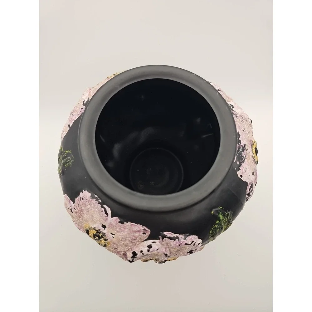 Antique Tiffin Coralene Embossed Handpainted Poppy Vase Black Satin On Amethyst